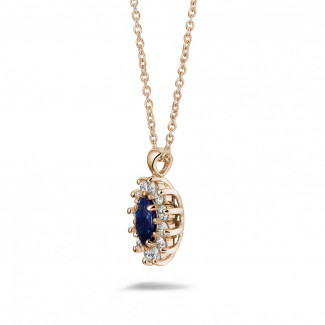 Kolyeler - Oval safir ve yuvarlak pırlantalı kırmızı altın Entourage kolye ucu