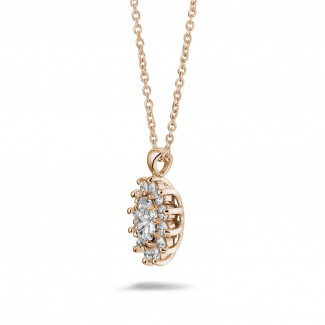 1.85 karat oval ve yuvarlak pırlantalı kırmızı altın entourage kolye ucu
