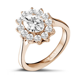 1.85 karat oval pırlantalı kırmızı altın entourage yüzük