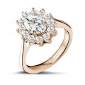 1.85 karat oval pırlantalı kırmızı altın entourage yüzük
