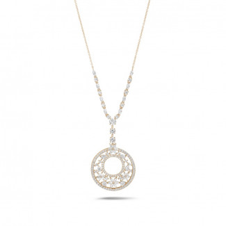 Yüksek Mücevherat - 7.70 Ct kırmızı altından yuvarlak, markiz, armut ve kalp şeklinde pırlantalı kolye