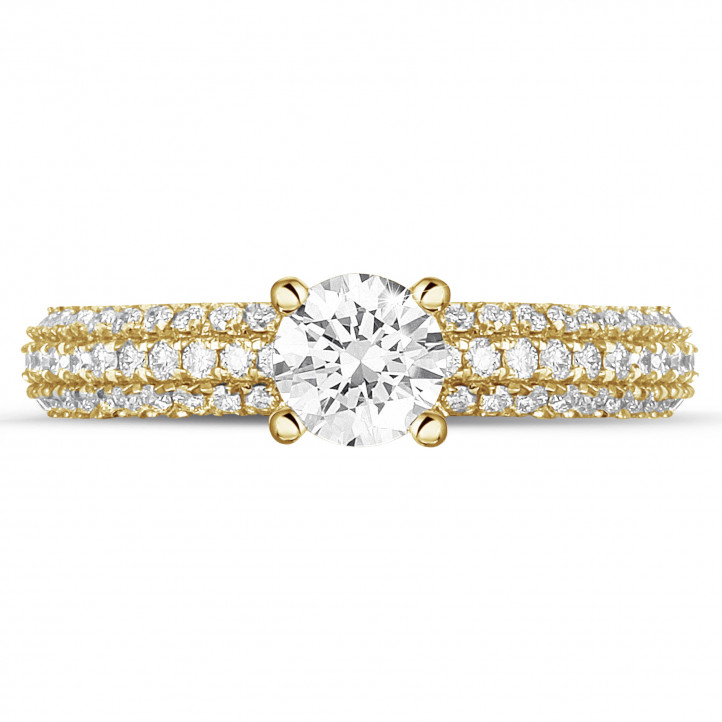 0.50 karat tektaş yüzük (tam set) sarı altın, yanları pırlantalı