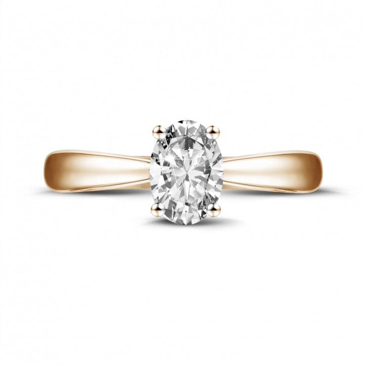 0.58 karat oval pırlantalı kırmızı altın tektaş yüzük