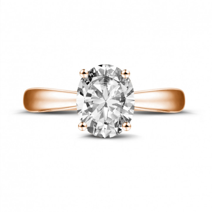 1.90 karat oval pırlantalı kırmızı altın tektaş yüzük