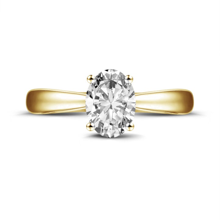 1.20 karat oval pırlantalı sarı altın tektaş yüzük