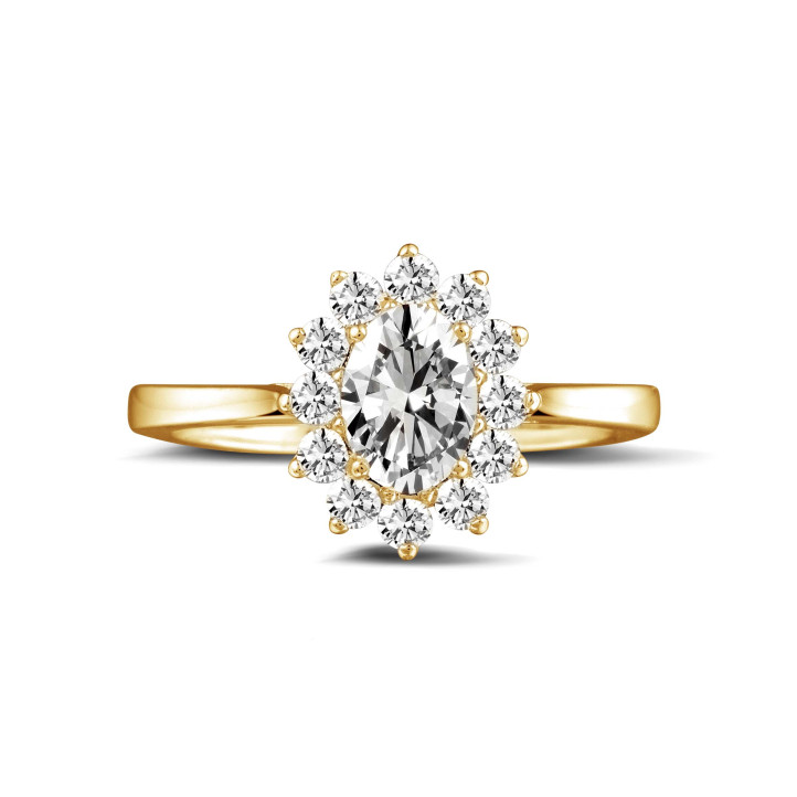 0.90 karat oval pırlantalı sarı altın entourage yüzük