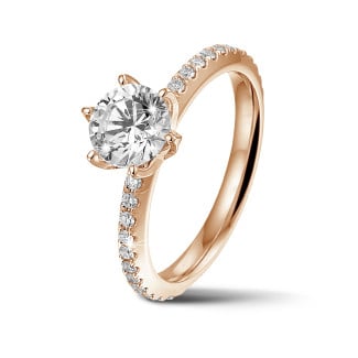 BAUNAT Iconic 系列 0.50克拉玫瑰金圆钻戒指 - 戒托满镶小钻