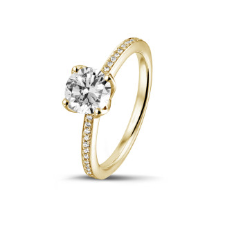 钻石戒指 - BAUNAT Iconic 系列 1.00克拉黄金圆钻戒指 - 戒托半镶小钻