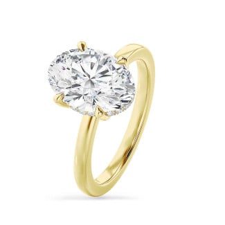个性化定制隐藏光环戒指，镶嵌椭圆形切割钻石