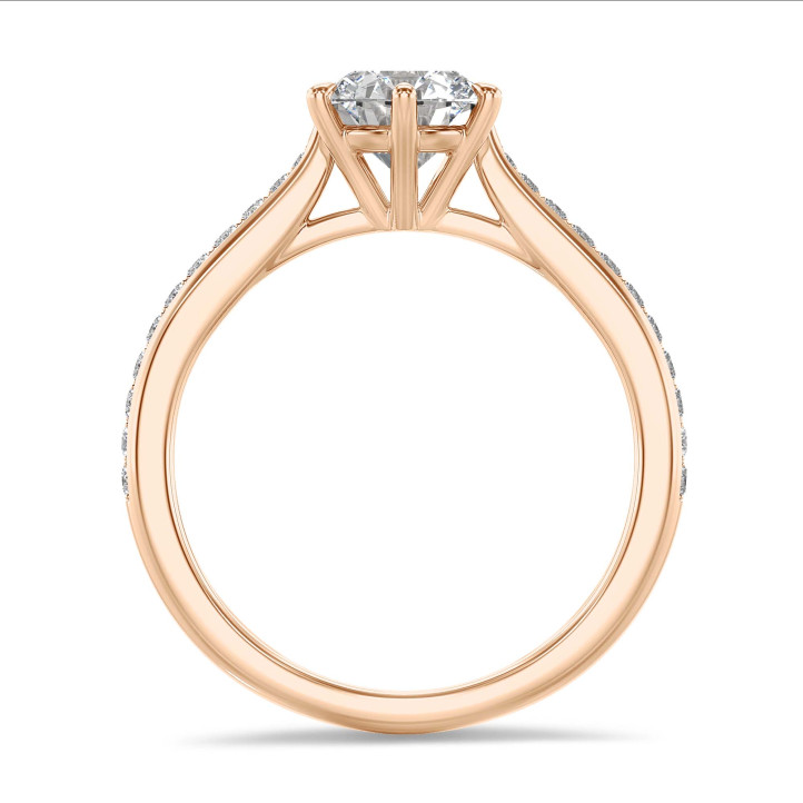 1.25克拉玫瑰金单钻戒指 - 戒托群镶小钻