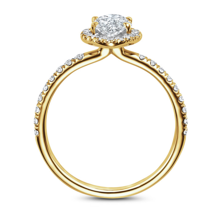 1.50克拉Halo光环马眼形切工围镶黄金戒指