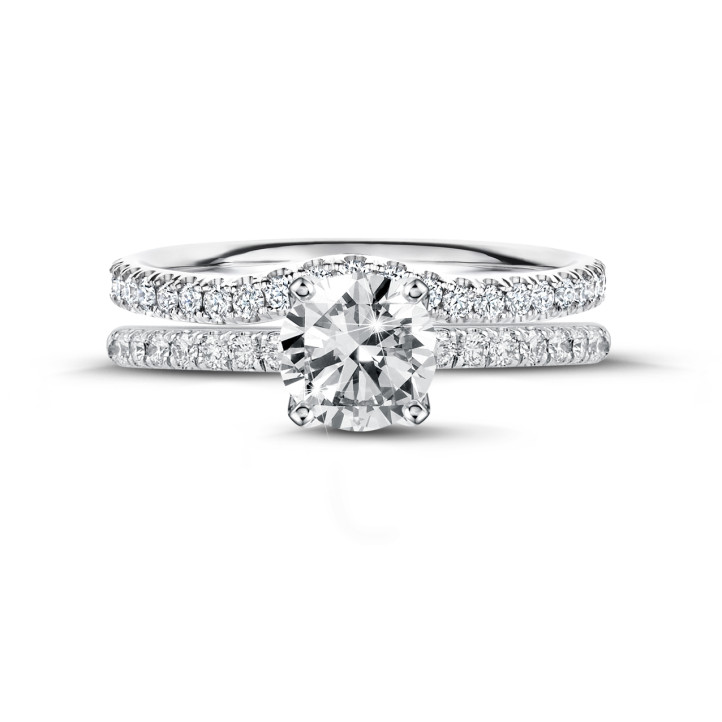 BAUNAT Iconic 系列 1.25克拉白金圆钻戒指 - 戒托满镶小钻