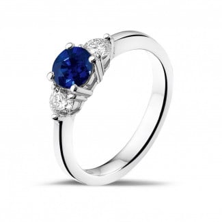三生恋蓝宝石白金钻戒