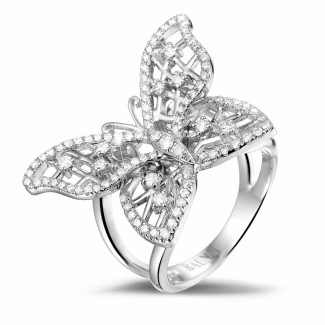 圆形钻石白金戒指 - 设计系列0.75克拉白金钻石蝴蝶戒指
