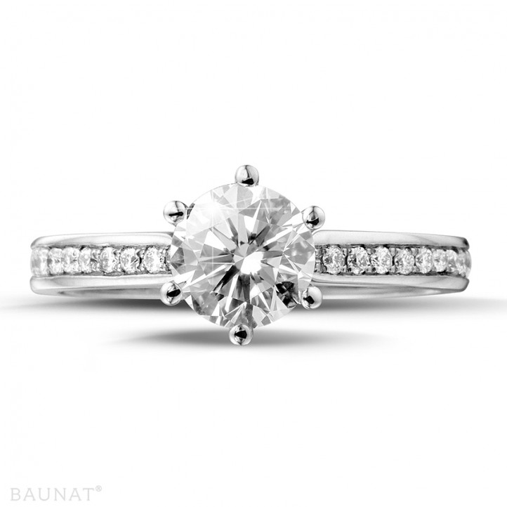 0.90克拉白金单钻戒指 - 戒托群镶小钻