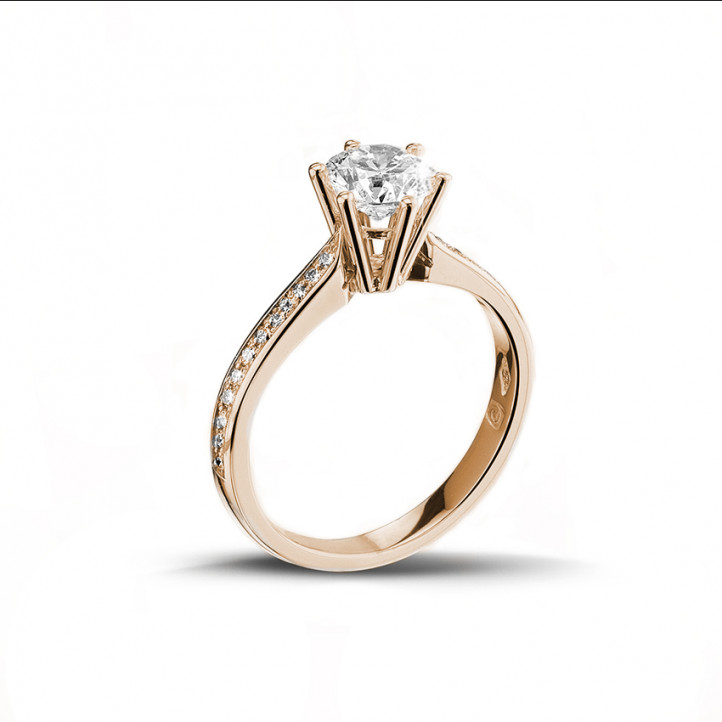 1.00克拉玫瑰金单钻戒指 - 戒托群镶小钻