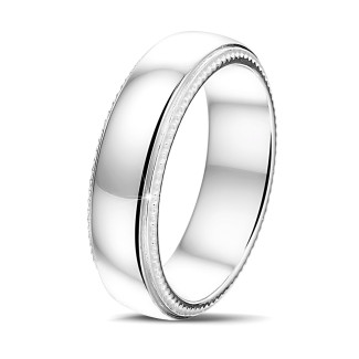 男士结婚戒指 - 白金戒指 宽度为6.00毫米，Milgrain 纹边