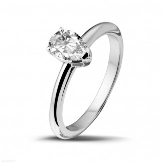钻石求婚戒指 - 1.00克拉白金戒指，镶有品质上乘的梨形钻石(D-IF-EX-None 荧光度-GIA 证书)