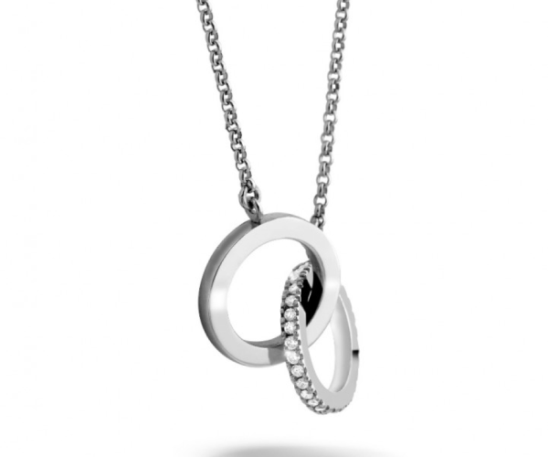 Designhalsketting in platina met twee in elkaar gehaakte ringen, voor de moderne vrouw - BAUNAT