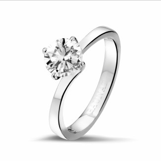钻石求婚戒指 - 1.00克拉白金戒指，镶有品质上乘的圆钻(D-IF-EX-None 荧光度-GIA 证书)